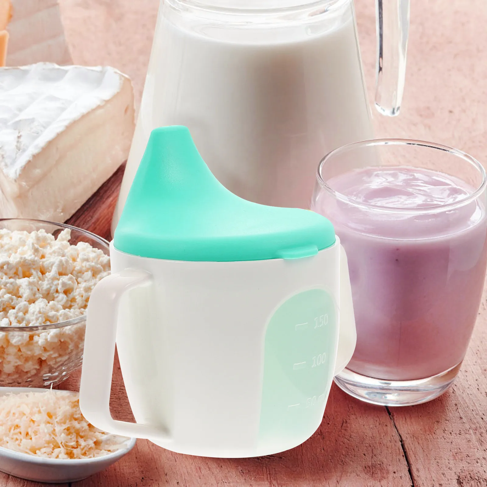 

Детская поильник-непроливайка с мерной шкалой, легко моется, с широким горлышком, с мягким носиком, для обучения питью, портативная