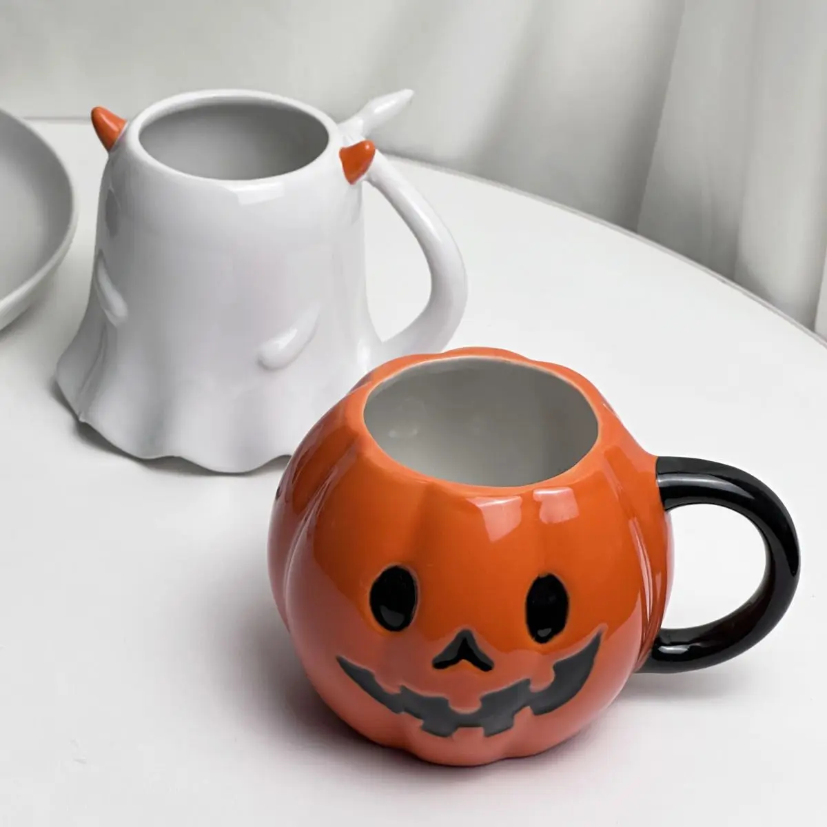 Halloween Cute Funny Little Ghost Water  Mug Embossed Ceramic Cup Design Sense Minority Creative Pumpkin Cups