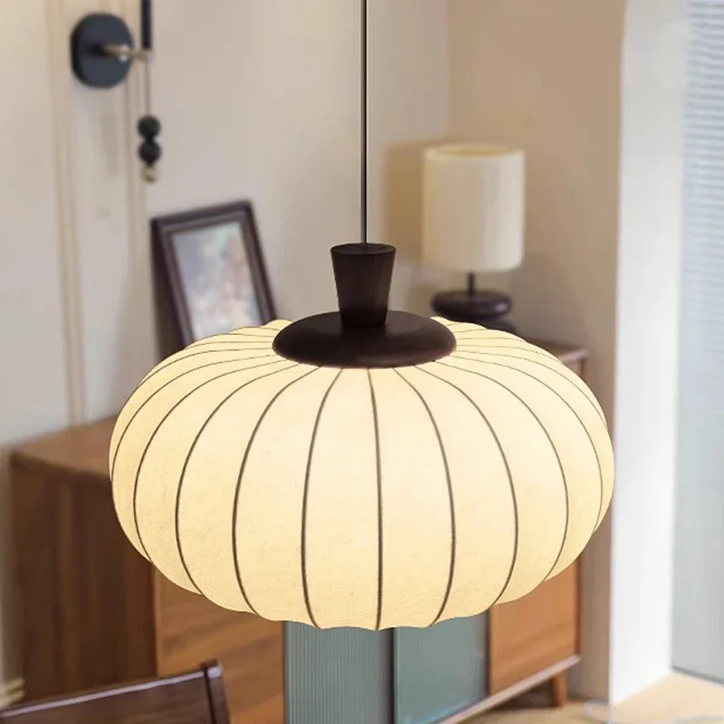 

Silk Wabi Sabi Pendant Lamp Handmade White Drum for Cozy Living Room Dining Room Bedroom Home Decor