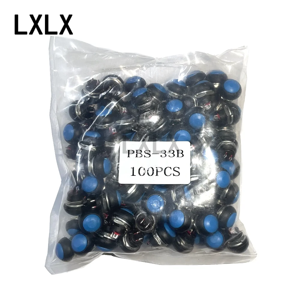 100pcs/pack PBS-33B Waterproof Self-Resetting Round Pushbutton Switch Non-Locking Black-White Yellow Orange Blue Green Red 12mm