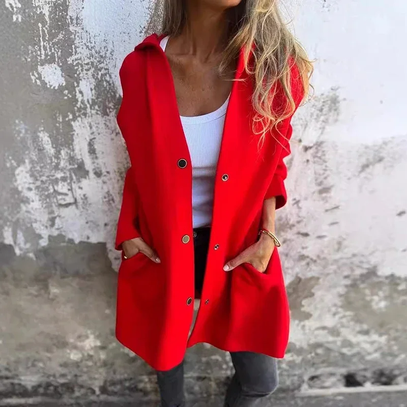 Winter New Women Medium-Length Loose Faced Woolen Coat Jacket Simple Casual Single Breasted Pocket Windbreaker Women Tops Retro