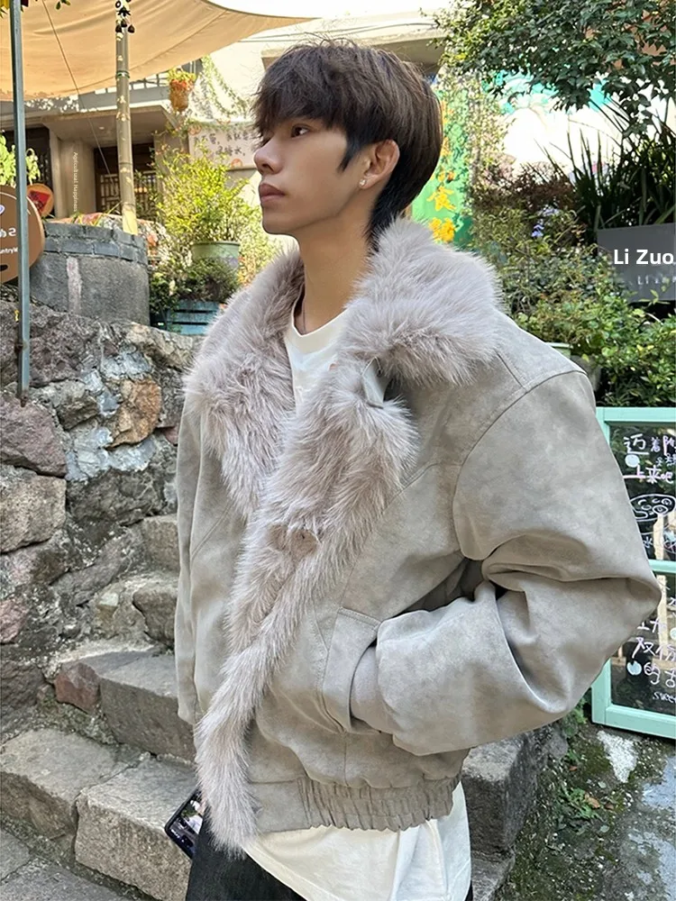 

Мужская кожаная куртка Cleanfit ort Thiened Fce на подкладке с большим меховым воротником, теплое повседневное зимнее пальто, молодежное модное