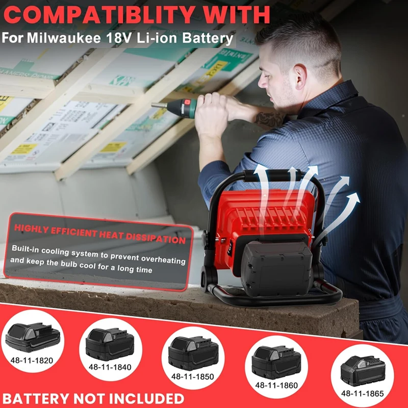 50 واط 10000LM ضوء العمل ForMilwaukee 18VLi-ion بطارية اللاسلكي الأضواء الكاشفة ضوء البناء مصباح يدوي للتخييم التنزه وظيفة #5