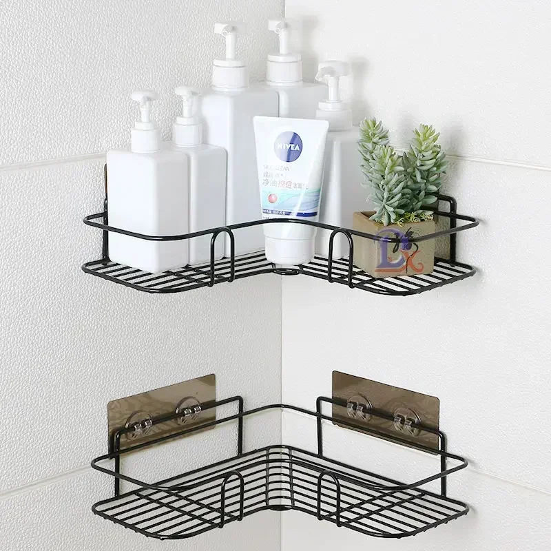 Bathroom Shelf Without Drilling Iron Shower Shelves Shampoo Storage Rack Cosmetic Holder Wall Mounted Shower Organizer