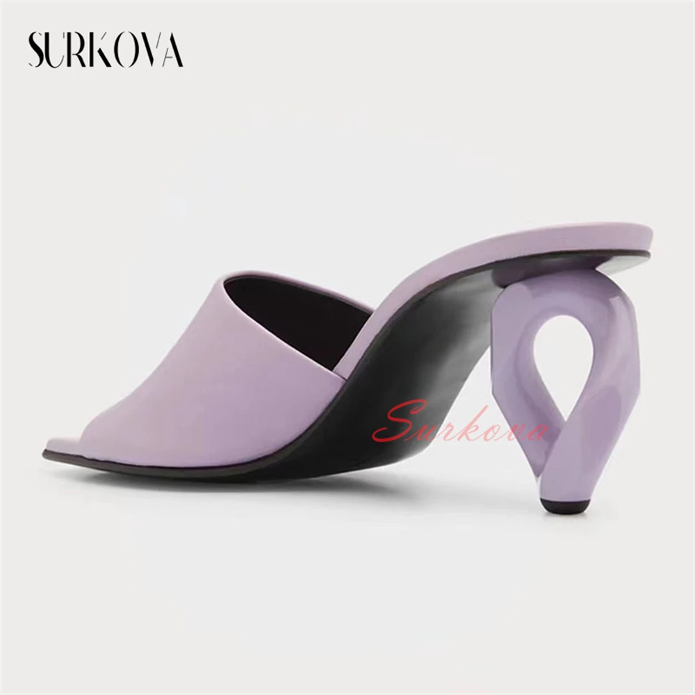 Metal Shaped Heel Open Toe Slippers Golden Hollow Heel Outdoor Fashion Sandals Square Toe Concis High Heel Slippers Women Shoes