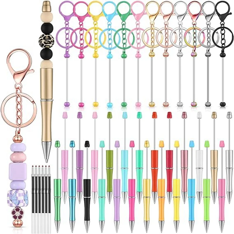 AD29-36 Beaded Pen Beaded Keychain Strips 12 Beadable Keychain Strips 24 Blank Beaded Pens Craft Pen Making Kit Gift