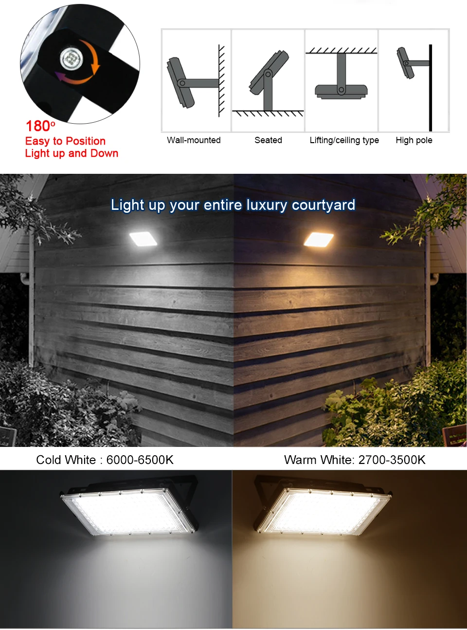 50W 100W 150W Led Flutlicht IP65 Wasserdicht AC 220V Outdoor Flutlicht Scheinwerfer LED Reflektor straße Lampe Wand Flut Lichter – Detail 3