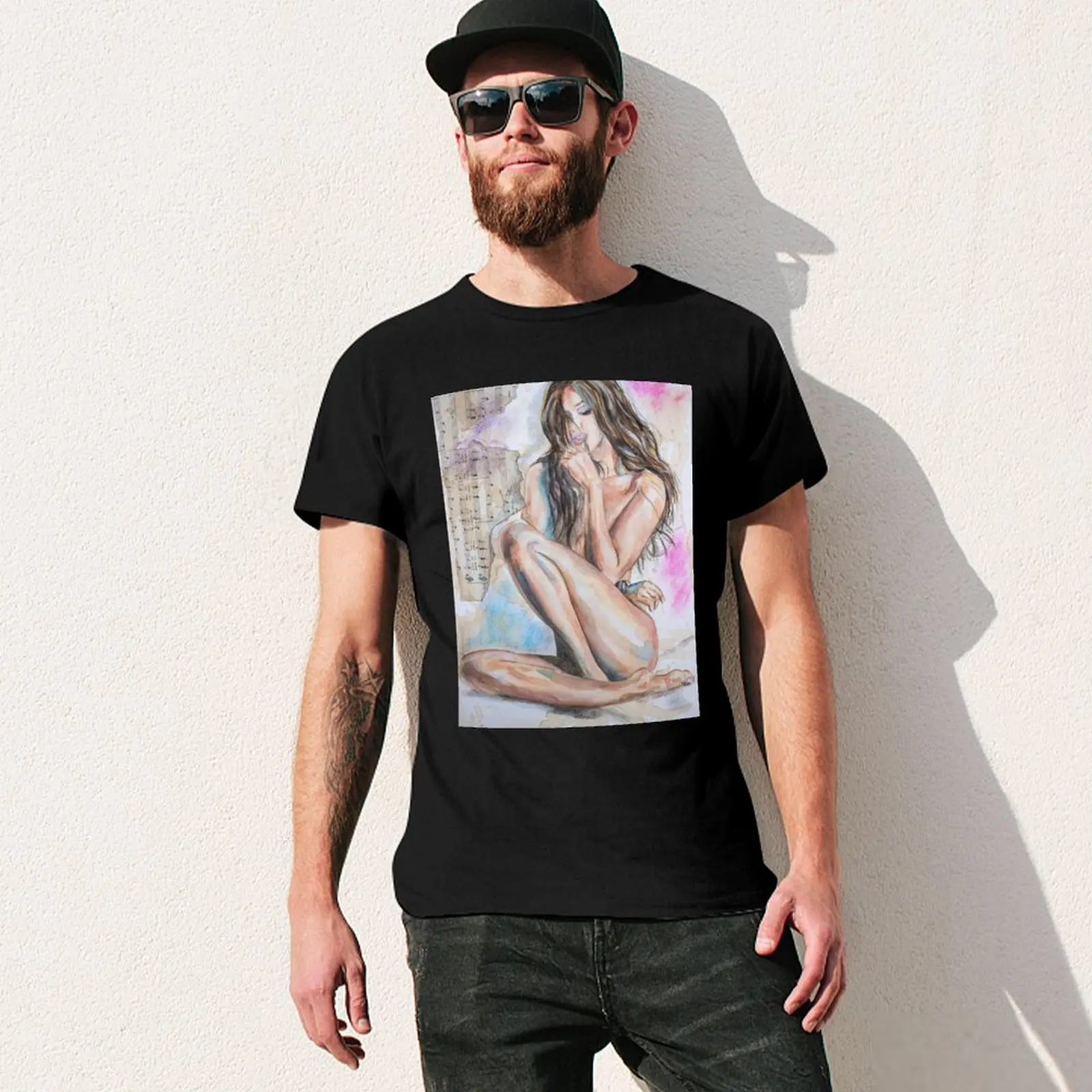 Sensual Bedroom Art, Nude Woman Figure Painting, Naked Woman Wall Art, Tasteful Erotic Art T-Shirt Big and Tall Short Sleeve Tee view 3