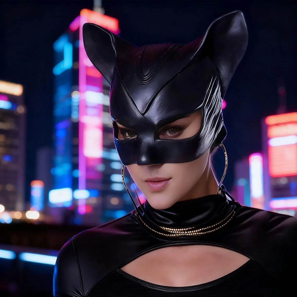 Film chat Sexy femme Selina Kyle Cosplay masque en Latex Costume de super-héros demi-visage masques noirs accessoires d'halloween accessoires de fête