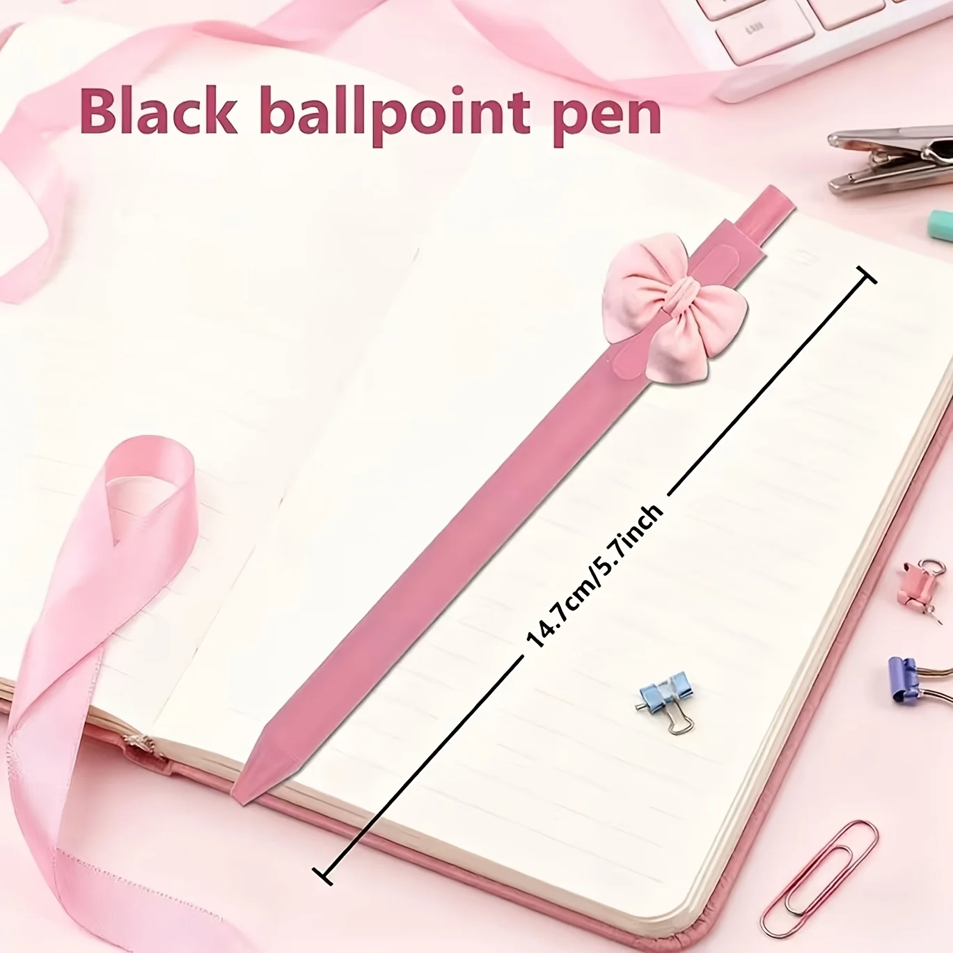 Pink Bow Series Student Stationery Pen Black PVC Soft Rubber Click Neutral Pen High Aesthetic Value Girls Office School Supplies
