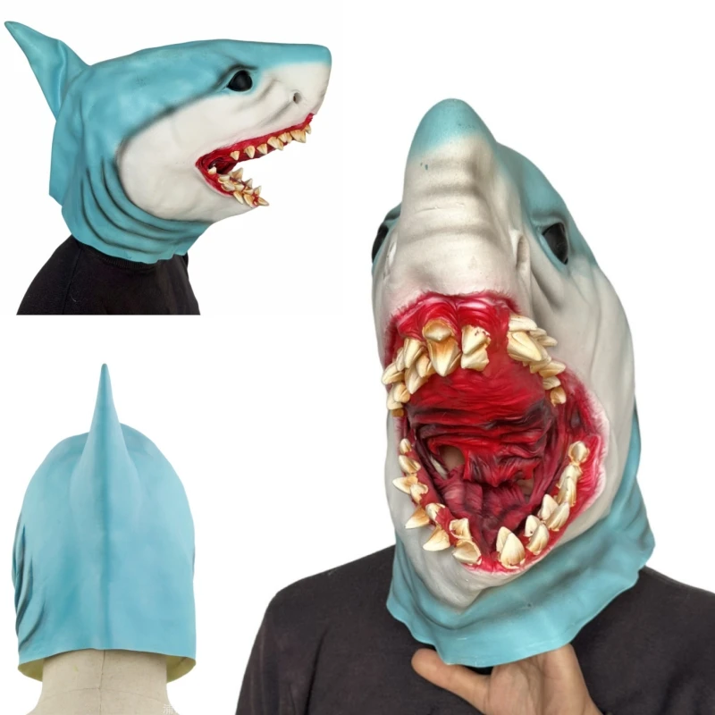 

Horror Shark Latex Mask Halloween Cosplay Costume Mask Terror Scary Movie Props Mascara Disfraz Full Face Masks for Adults Men