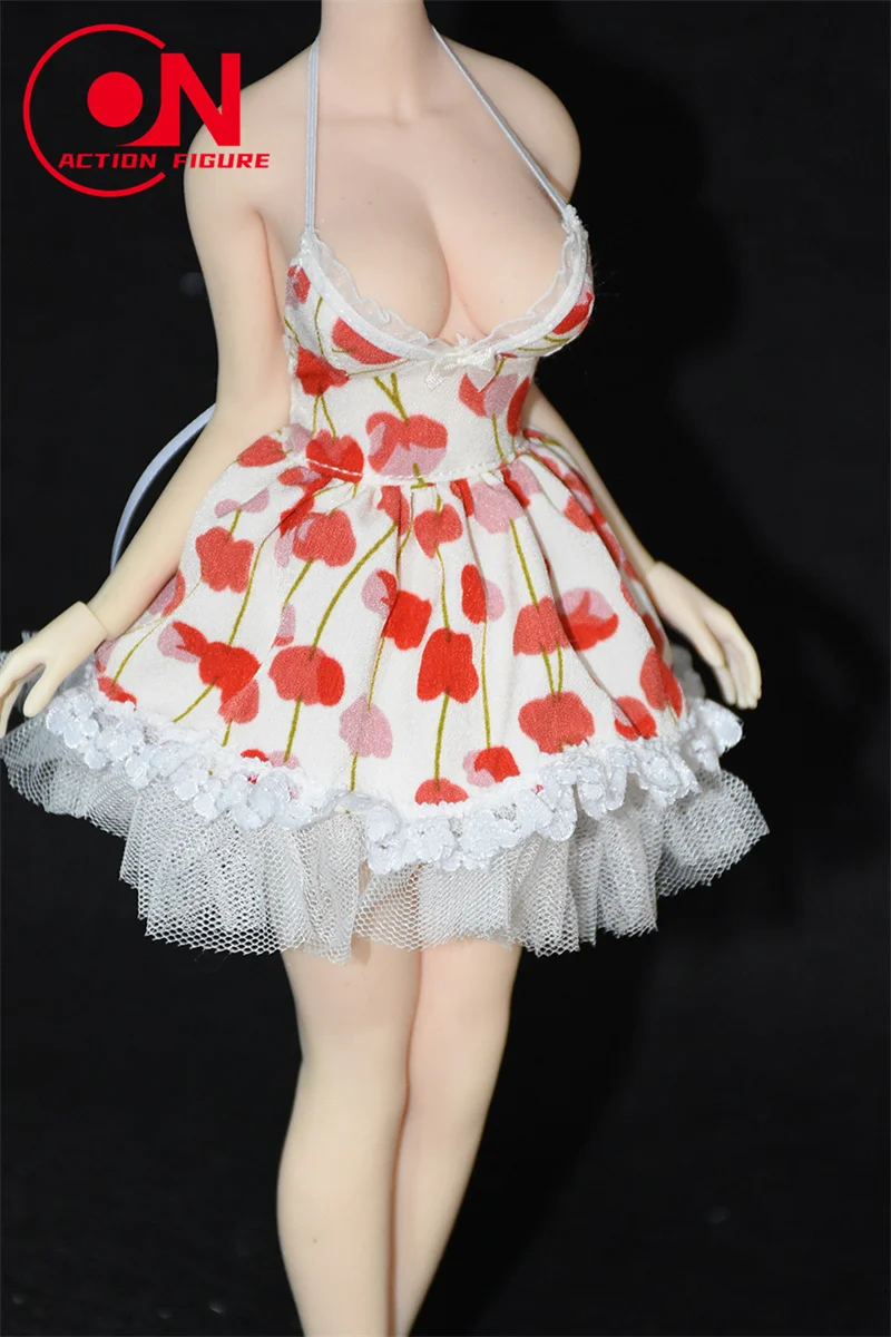 1/6 Vrouwelijke Soldaat Sexy Laag Uitgesneden Gebloemde Kanten Pluizige Rok Zomer Sling Rugloze Jurk Voor 12 "Action Figure Body