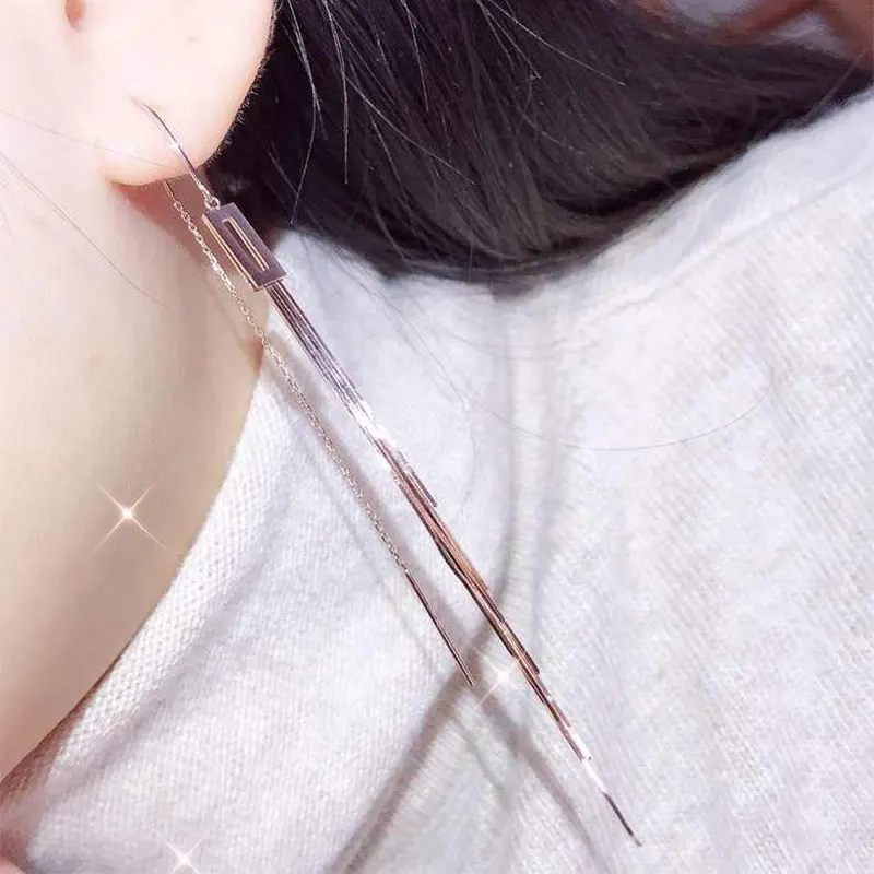 Fashion new 585 purple gold square soft chain Ear line14K rose gold earrings for women exquisite gift engagement accessories
