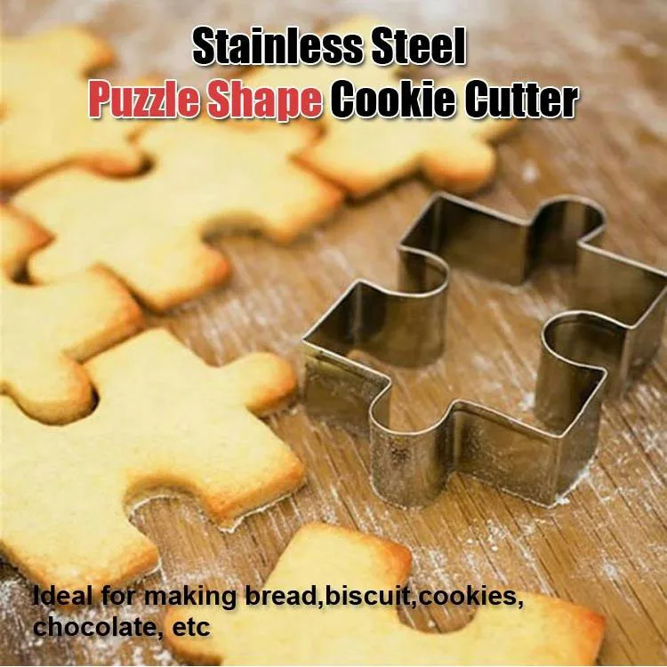 1PC Christmas Cookie Shape Stainless Steel Cookie Cutter Puzzle DIY Biscuit Mold Dessert Bakeware Cake Mold Cookie Stamp Fondant