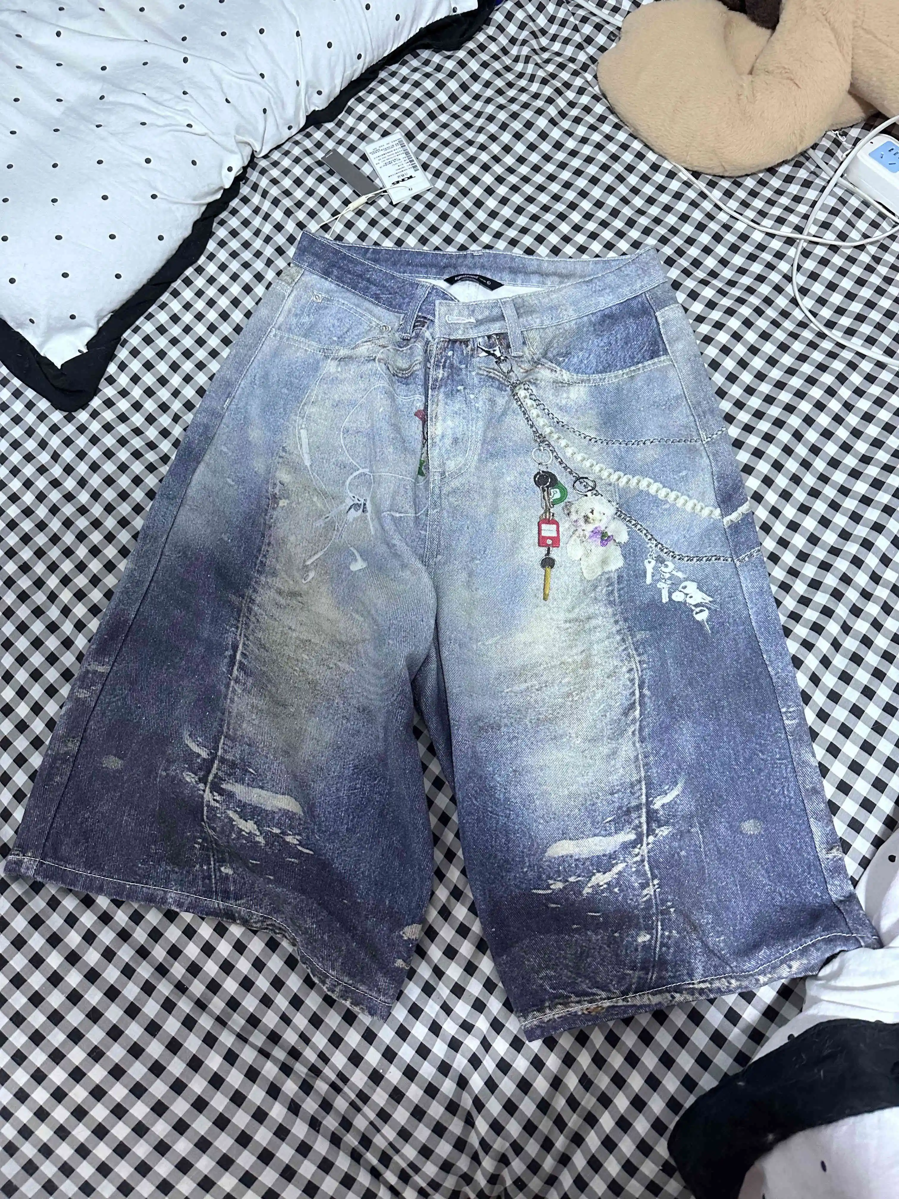 Vintage Graffiti Print Baggy Cargo Jeans Vrouwen Zomer Harajuku Blauw Y2k Denim Broek Japanse jaren 2000 Oversize Jean Broek