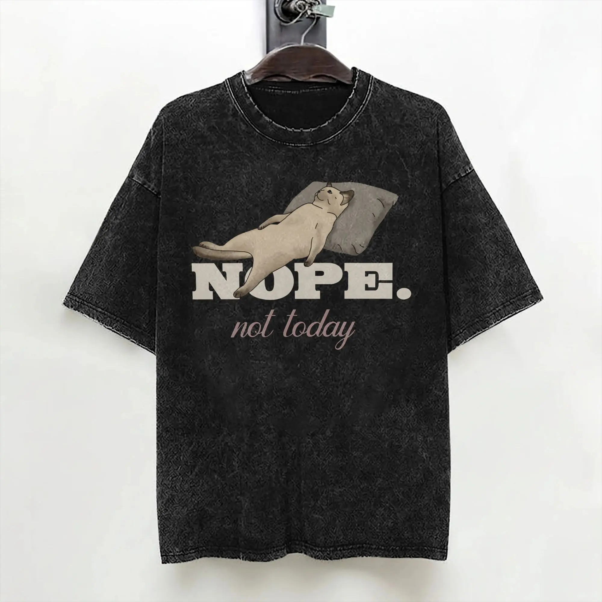 Nope Not Today Lazy Cat On Couch Washed T Shirts Streetwear Hip Hop Novelty T-Shirts  Tees Men Women 100% Cotton Harajuku Summer