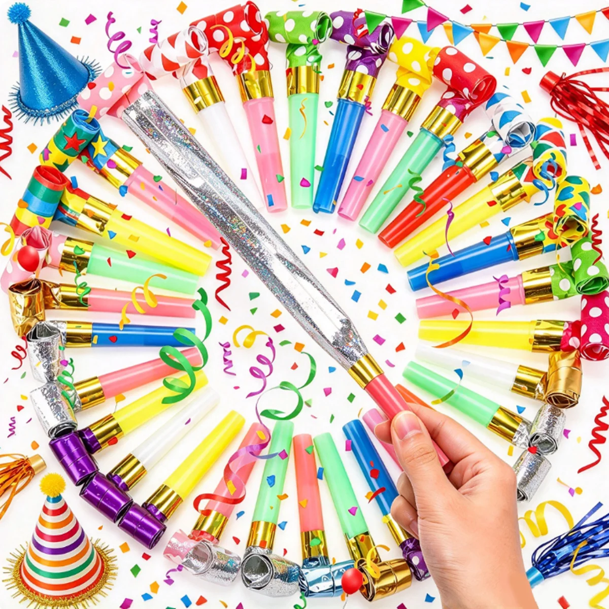 65Pcs Creative Celebration Noise Makers Long Nose Plastic Blowers for Birthday Holiday Party Favors and Festive Atmosphere ZSY