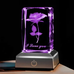 3D Rose Crystal LED Colorful Night Light compleanno san valentino anniversario regalo per fidanzata moglie e regalo per la festa della mamma