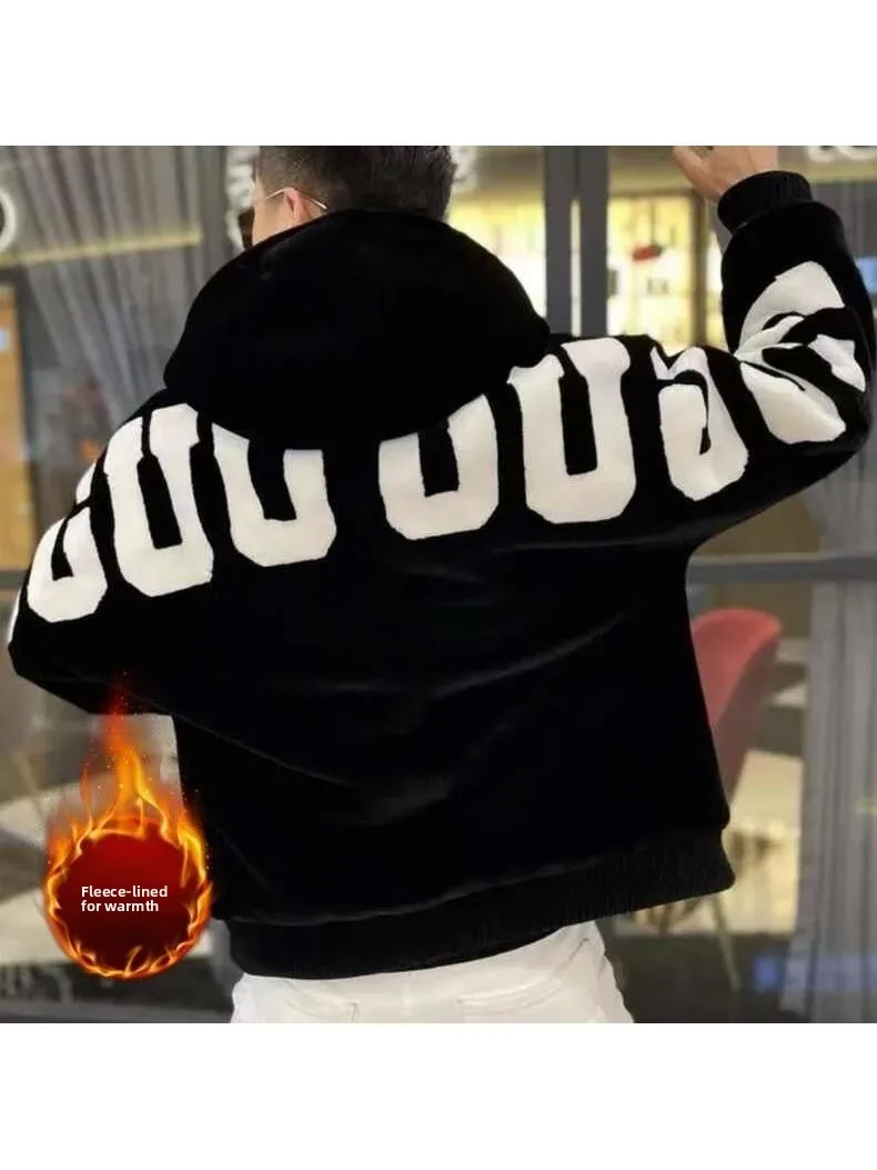 

Men's Autumn Winter Fce Lined Hooded Jaet Slim Fit Casual Versatile Faionable Youthful Polyester Long Sve Zipper