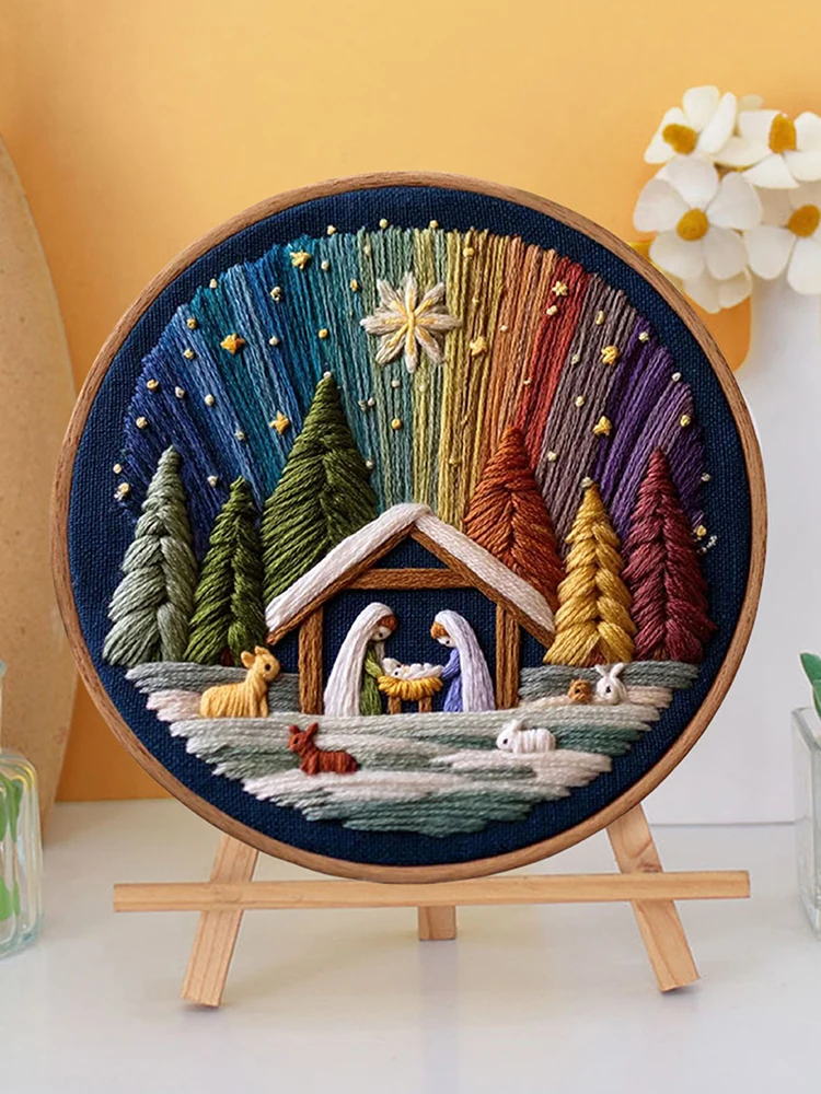 for Home Decor Gifts DIY Nativity Cross Stitch Kit with Stamped Embroidery Patterns Needlepoint Kit Christian Christmas Craft