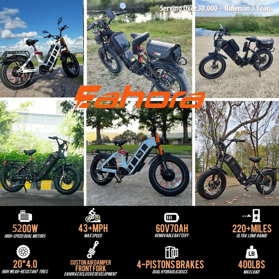 Pro 2 EBike - Dual Motor 5400W/1200W 30-43MPH 60V 70Ah 200Mile Long Range Electric Bike for Adults, 20'' Fat Tire image 6