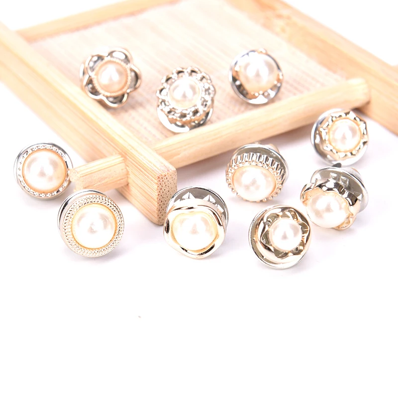 10 Pcs Pearl Brooch Mini Small Button Brooch Creative And Versatile Anti-walking Silk Scarf Cufflinks Collar Pin