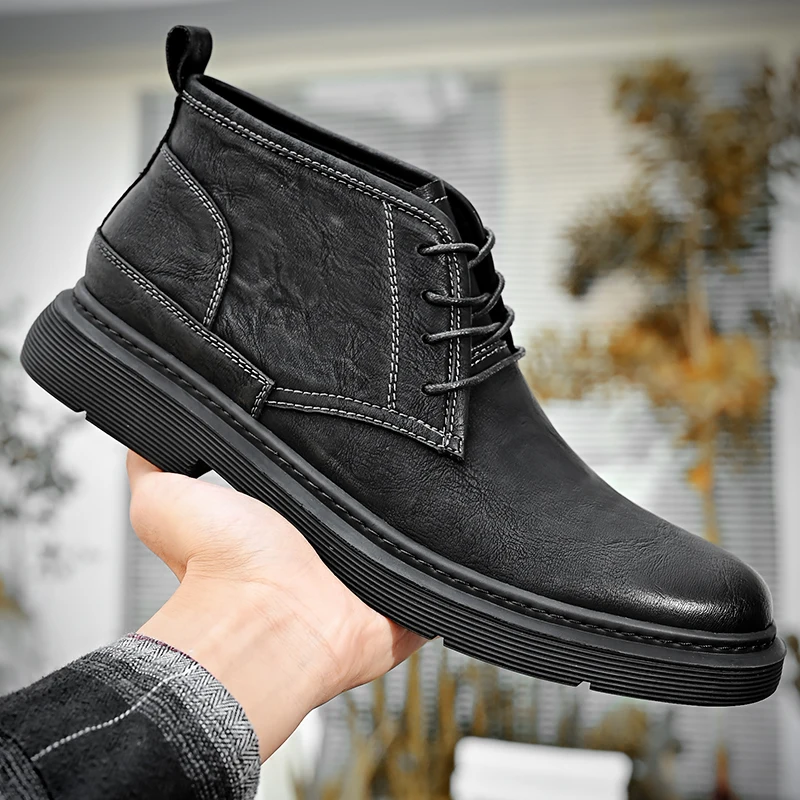 

High Quality Leather Boots Casual Business Shoes for Men New Designer Shoes Men Motorcycle Boots Anti Slip Hiking Platform Boots