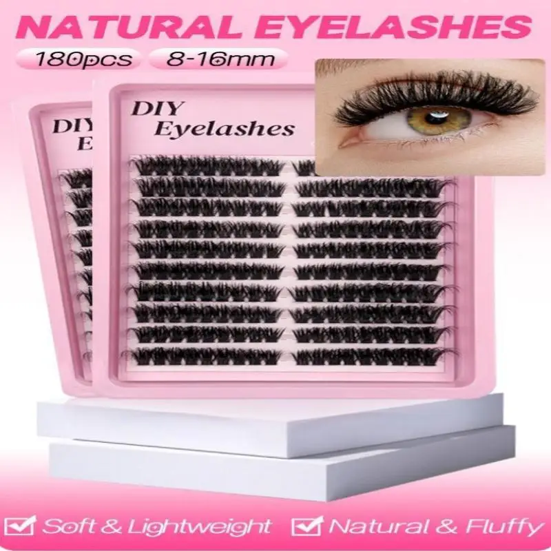 180Pcs Mixed Tray Cluster Lashes 8-16mm Cruelty Free Natural Thick Volume Lashes for Gifting Use