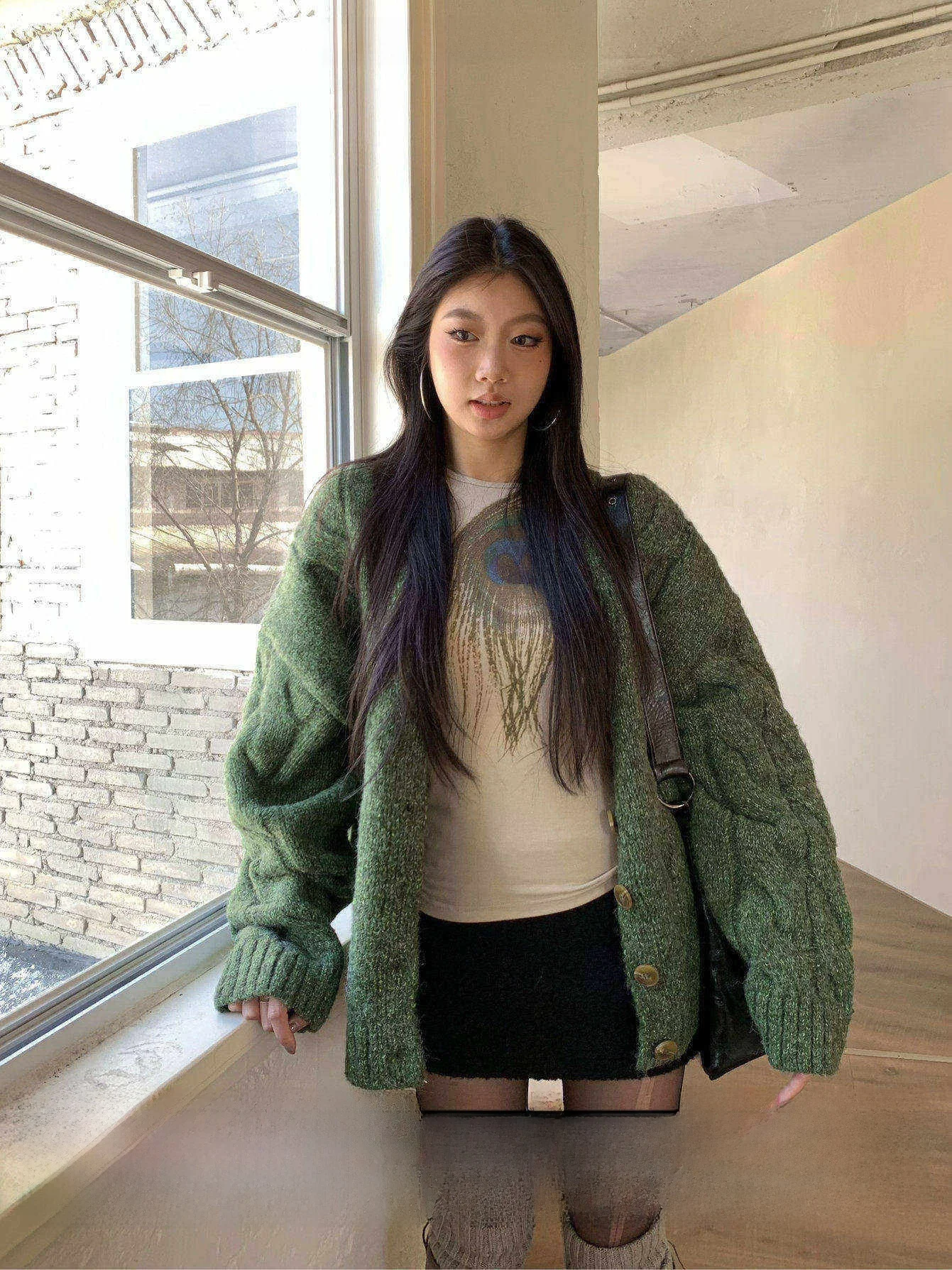 

Fortunee Cisas een Twist Knitted Sweater Women's Outerwear Cardigan Coat Loose Fit V-Ne Long Sve Thiened Autumn ...