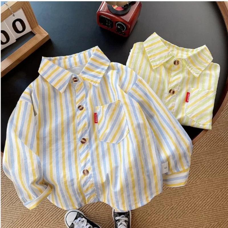 

Korean Children's Clothes Baby Boys Long Sleeve Striped Shirt Kids Boys Spring Fall Casual Clothing Toddlers Fashion Top