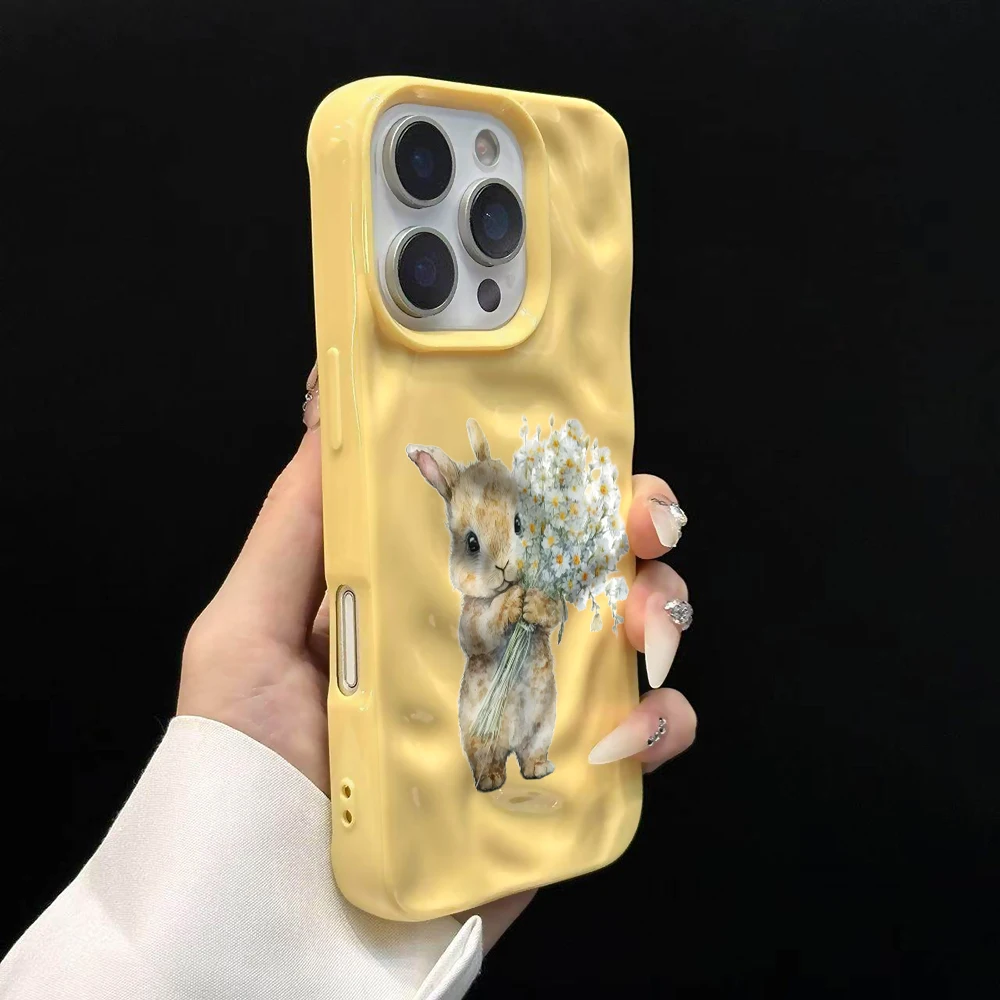 Niedliches Kaninchen mit Blumen Handyhülle für iPhone 17 16 15 14 13 12 11 Pro Max 14 Plus 17Air Falten-Wellen Weiche Silikonhülle – Detail 11