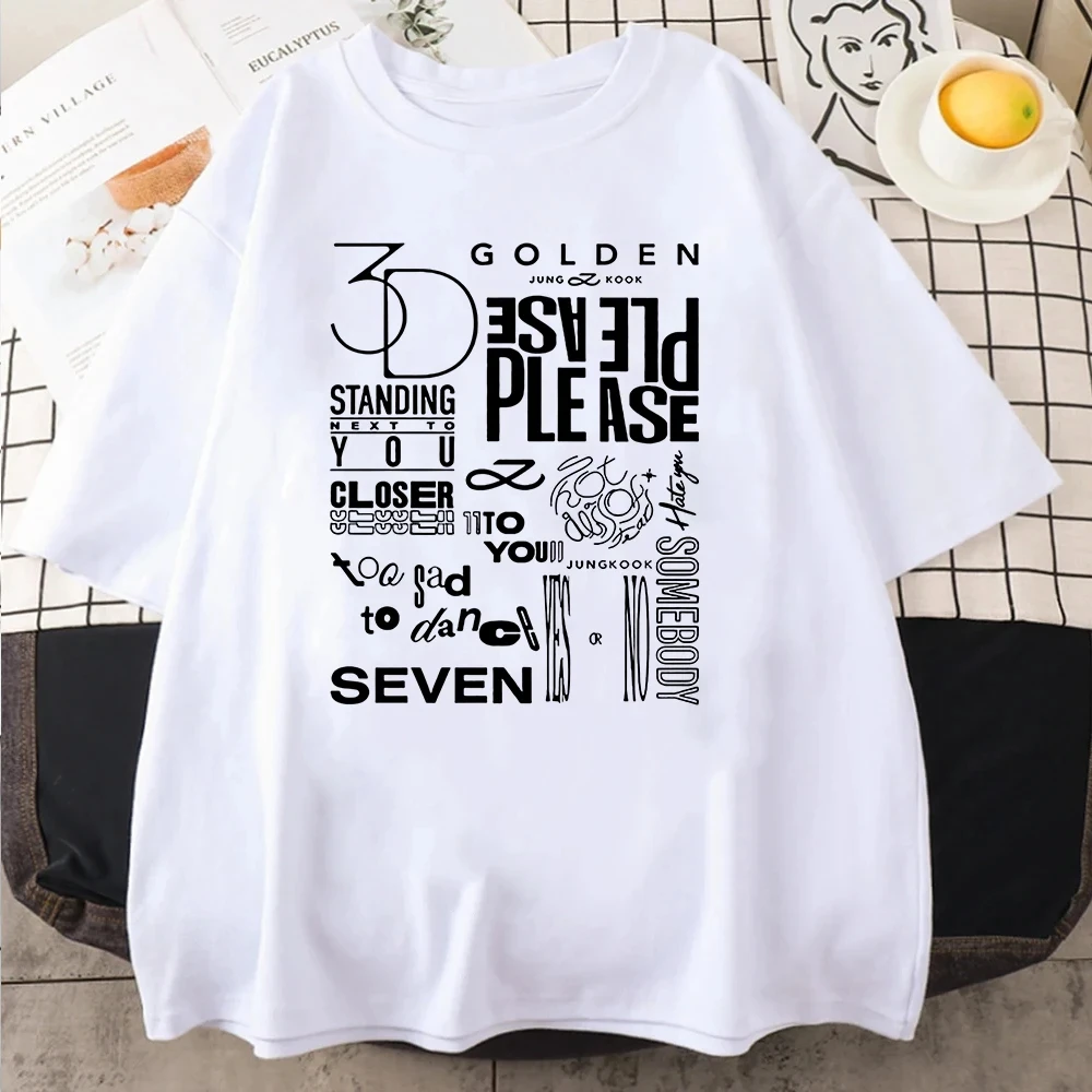 Golden T-shirt Harajuku Standing Next to You Short sleeved Unisex Retro Seven Piece Pullover Sports T-shirt South Korea 61600