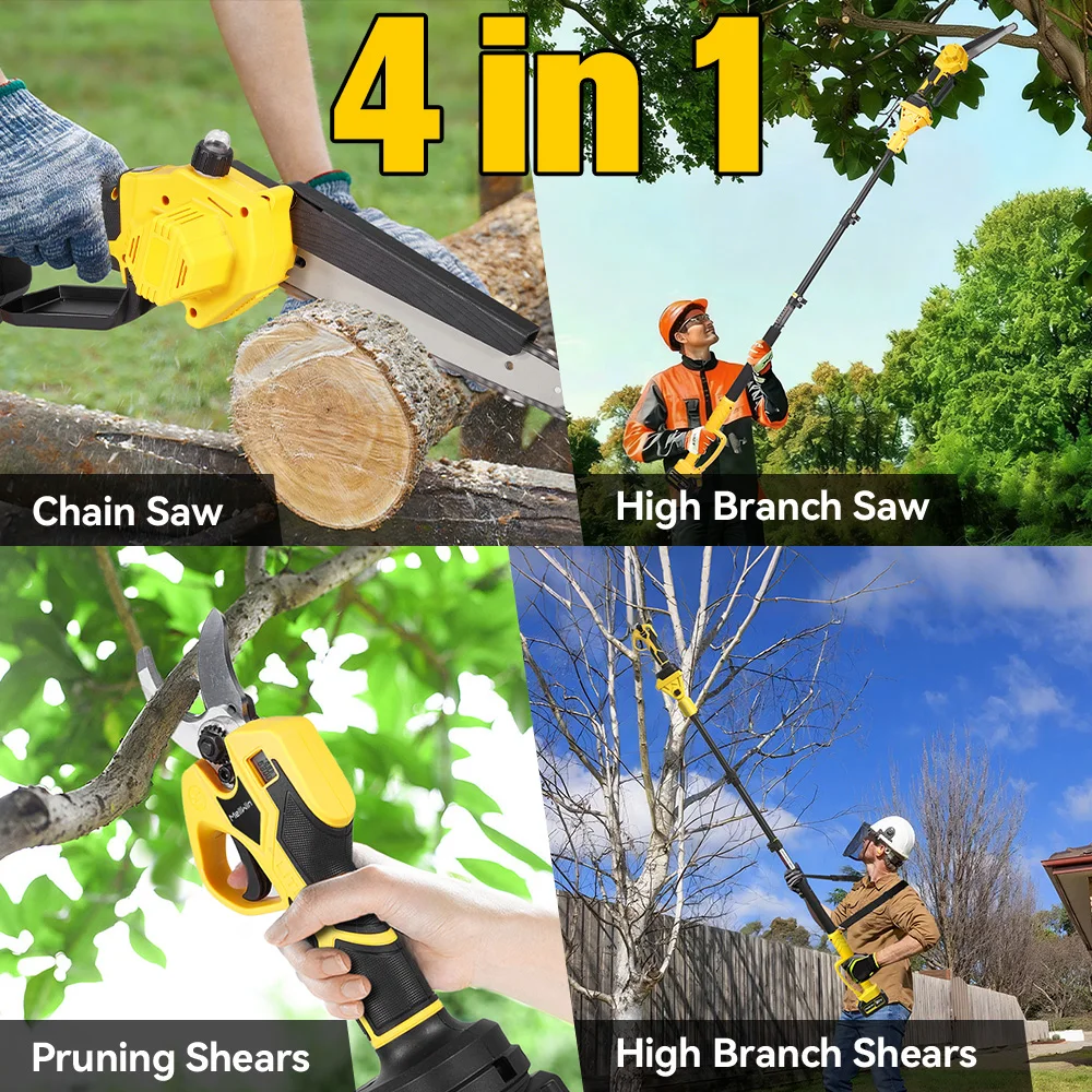 MELLWIN 4-in-1 Bürstenloser Teleskopstab mit 8-Zoll-Kettensäge & 32-mm-Gartenschere Set Gartenpflegewerkzeug für Makita 18V Akku – Detail 14