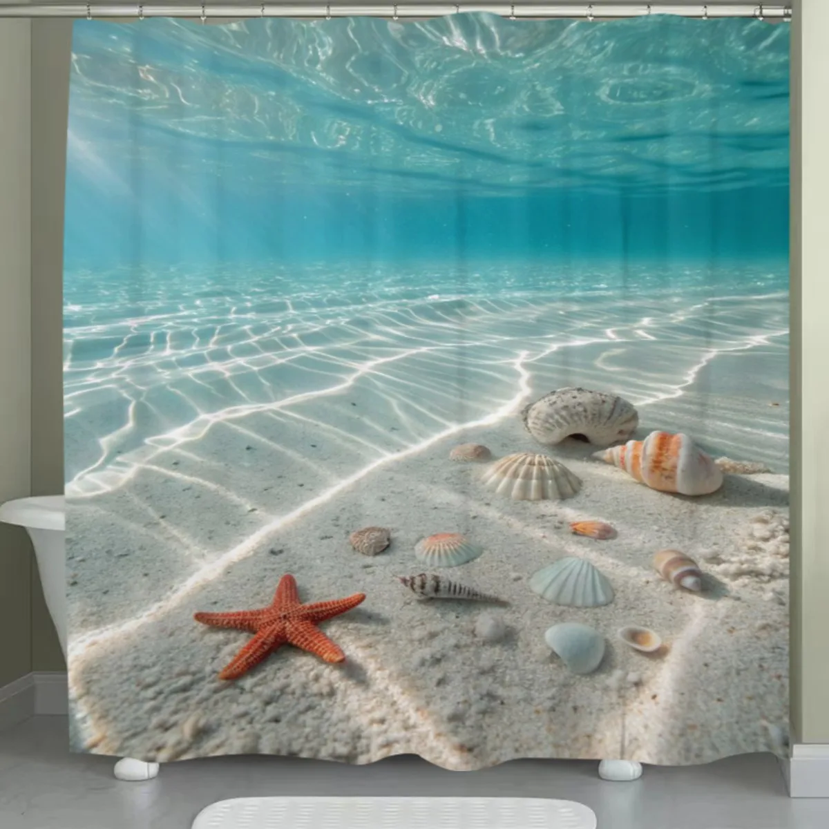 

underwater sea floor shower curtain tropical ocean art design for relaxing bathroom decor with hooks Enhance spatial aesthetics