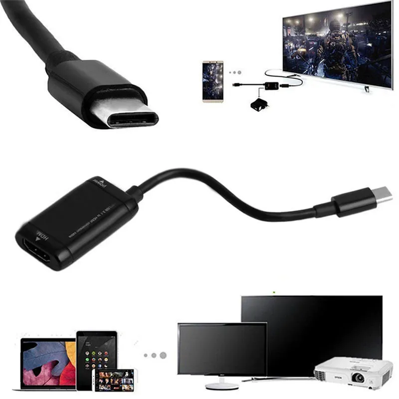 1pc Black USB-C Type C To HDMI-compatible Adapter USB 3.1 Cable For MHL Android Phone Tablet USB3.1 C To HDMI-compatible Adapter