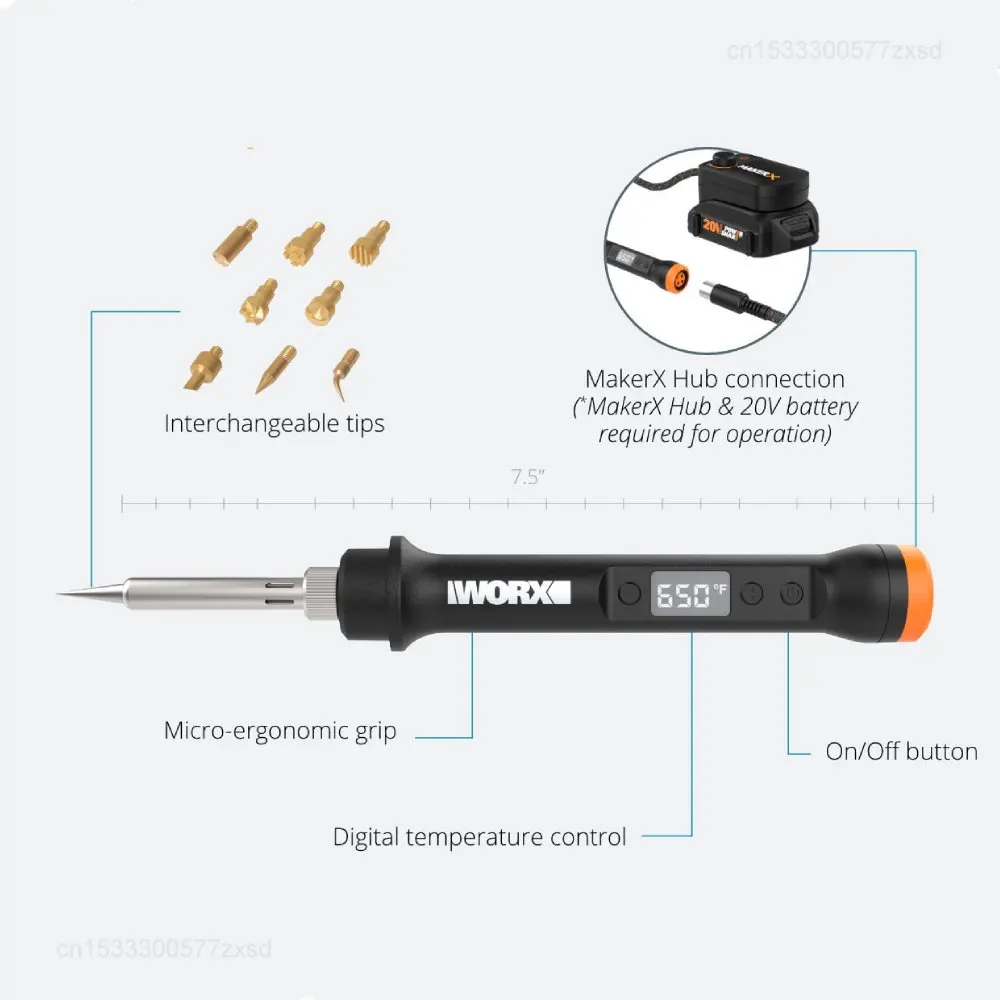 Imagem -05 - Youpin Worx Queimador-bateria de Ferro de Solda Hub mx com Carregador sem Fio Elétrico Recarregável Kit Ferramentas de Soldagem Wx744.9 20v