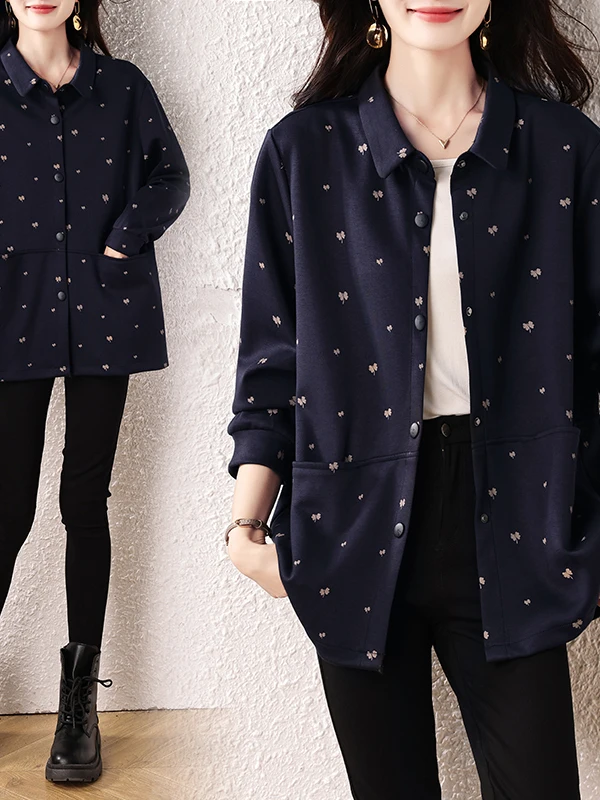 سترة نسائية كاجوال فضفاضة ومفتوحة بأزرار لأعلى وياقة مقلوبة، ملابس خارجية متعددة الاستخدامات لجميع المواسم