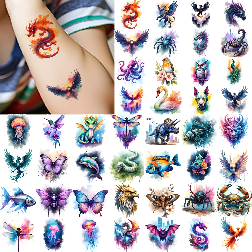 63 szt. Tymczasowe Tatuaże Ośmiornica Wodoodporne Długotrwałe Naklejki na Ciało Koń Skorpion Tymczasowe Tatuaże Naklejki Smok Dla