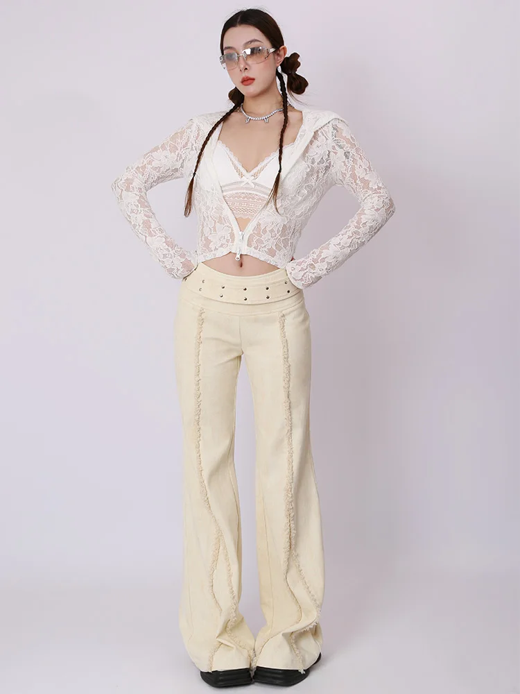 

Джинсы прямого кроя для похудения с бахромой и расклешенными штанинами, длинные джинсовые брюки, 3D ретро, желтые, весна-осень, новые, DIDI DESIGN, повседневные брюки