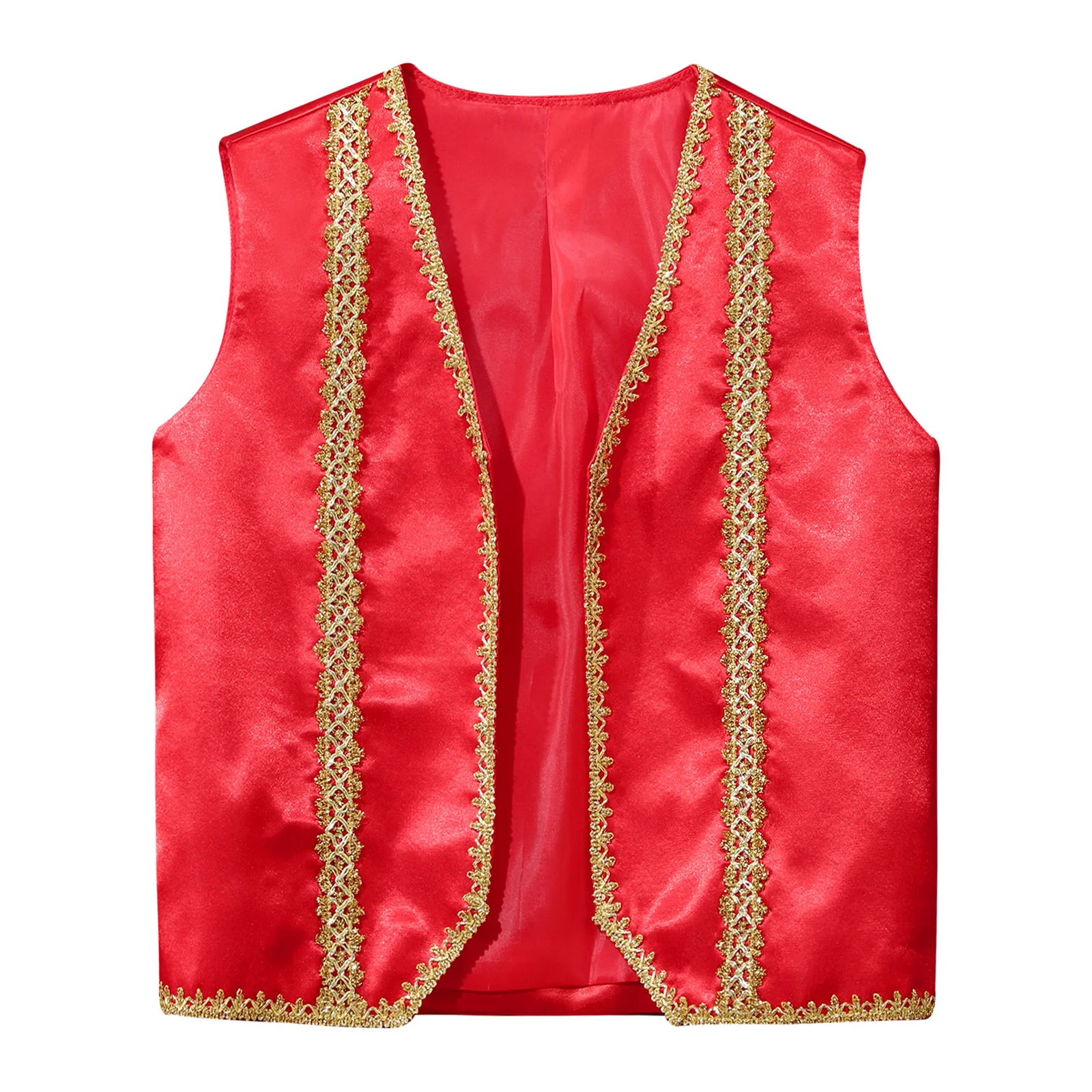 Kids Medieval Steampunk Tailcoat Sleeveless Golden Decor Trim Vest Gothic Jackets Waistcoat Halloween Carnival Party Costume