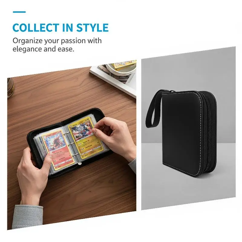 Waterproof PU Leather Side Load Zipper Card Binder 80 Slots Trading Card Album Ideal For Game/Sport Cards