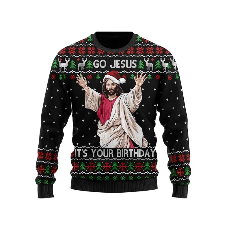 All Over Print Funny Jesus Christmas Sweatshirts For Women Men New In Crew Neck Pullover Jumper Sweatshirt Clothes Mens Hoodie