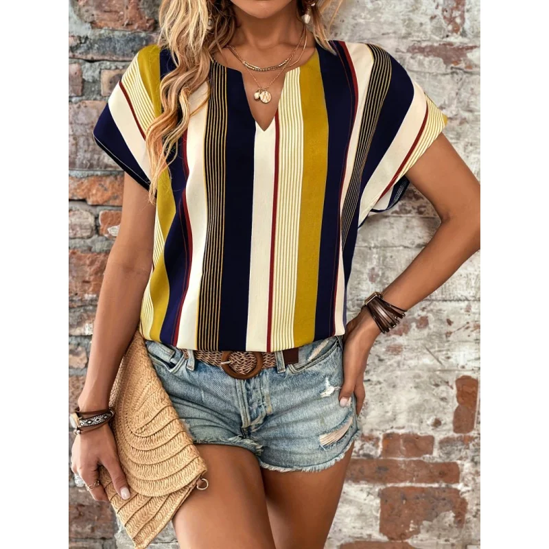 

Разноцветная полосатая новая основа с принтом, весна-лето, женская блузка с круглым вырезом и длинными рукавами