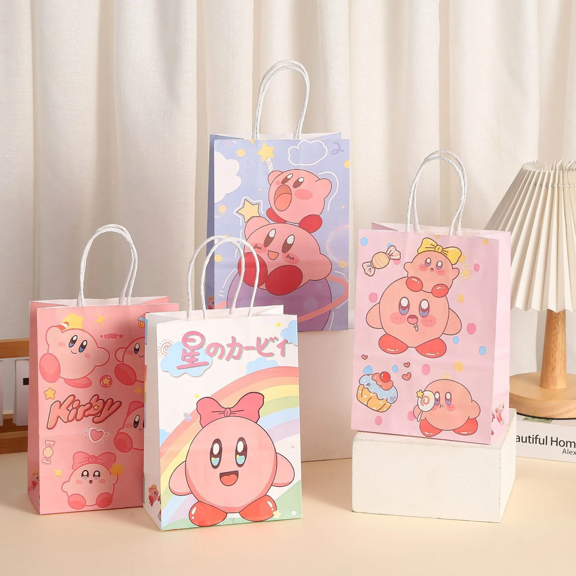 12Pcs/Set Kirby Party Supplies Gift Bag flat pocket Children Cartoon Theme Happy Birthday Candy Bag Toys Supplies