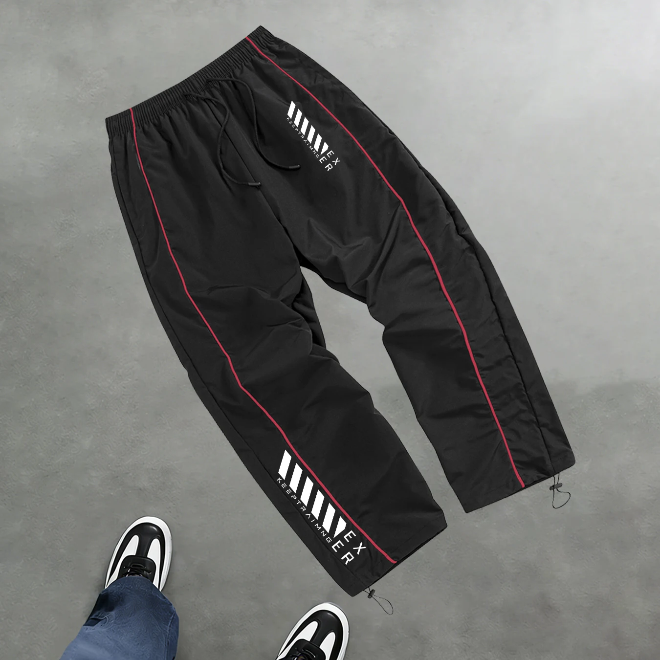 Men's Unique Square Word Print Sports Trouser Quick Drying Breathable Drawstring Casual Pants Outdoor Fitness Running Sportswear