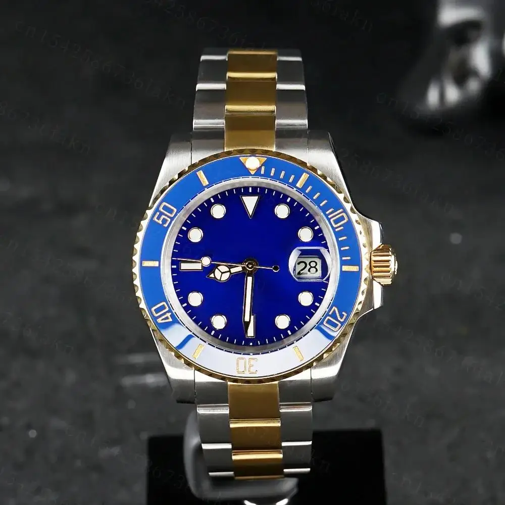 Роскошные мужские автоматические механические часы, браслет из нержавеющей стали, серебро, золото, черный, синий, керамика, водонепроницаемые, 40 мм, сапфировое стекло
