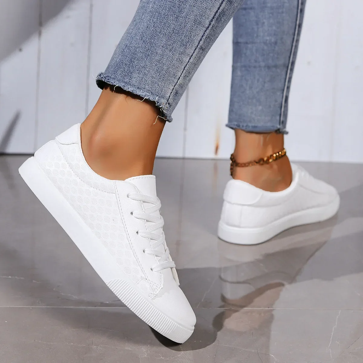 Sapato casual feminino com cadarço branco, sapatilhas antiderrapantes para senhoras, tênis confortáveis, nova versão, para primavera