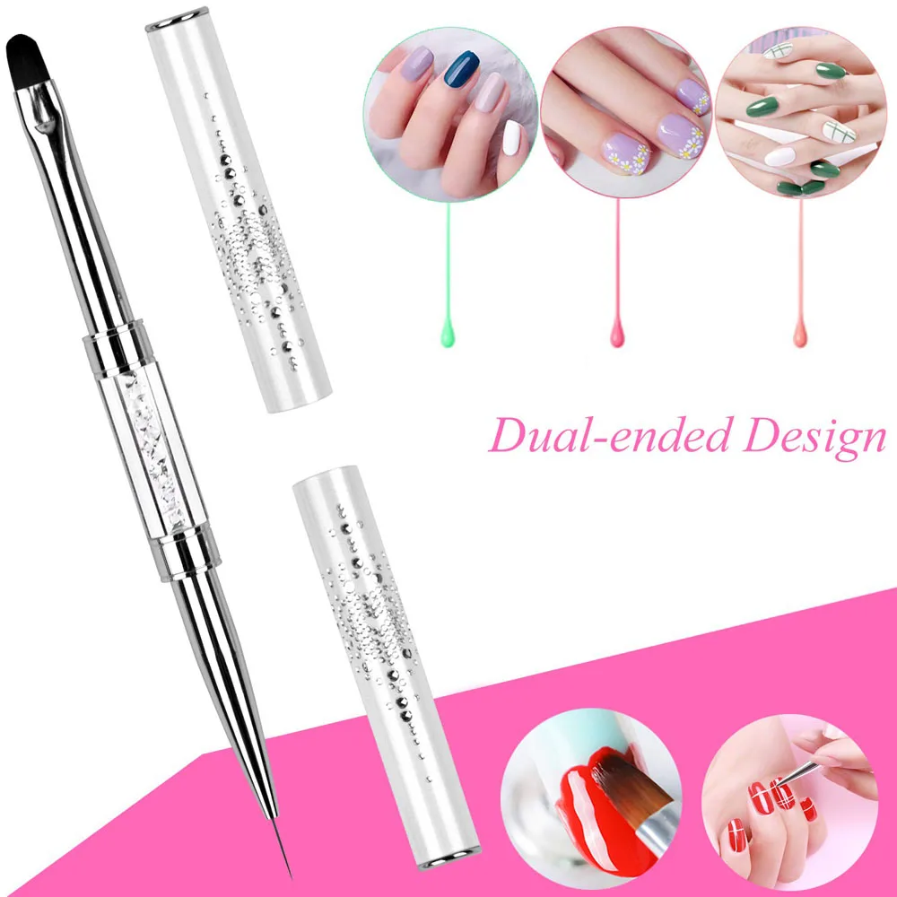 1Pc Double-end Nail Glue Phototherapy Pen UV Gel Brush Acrylic Handle Nail Art Painting Drawing Liner Brush Nail Art Tools