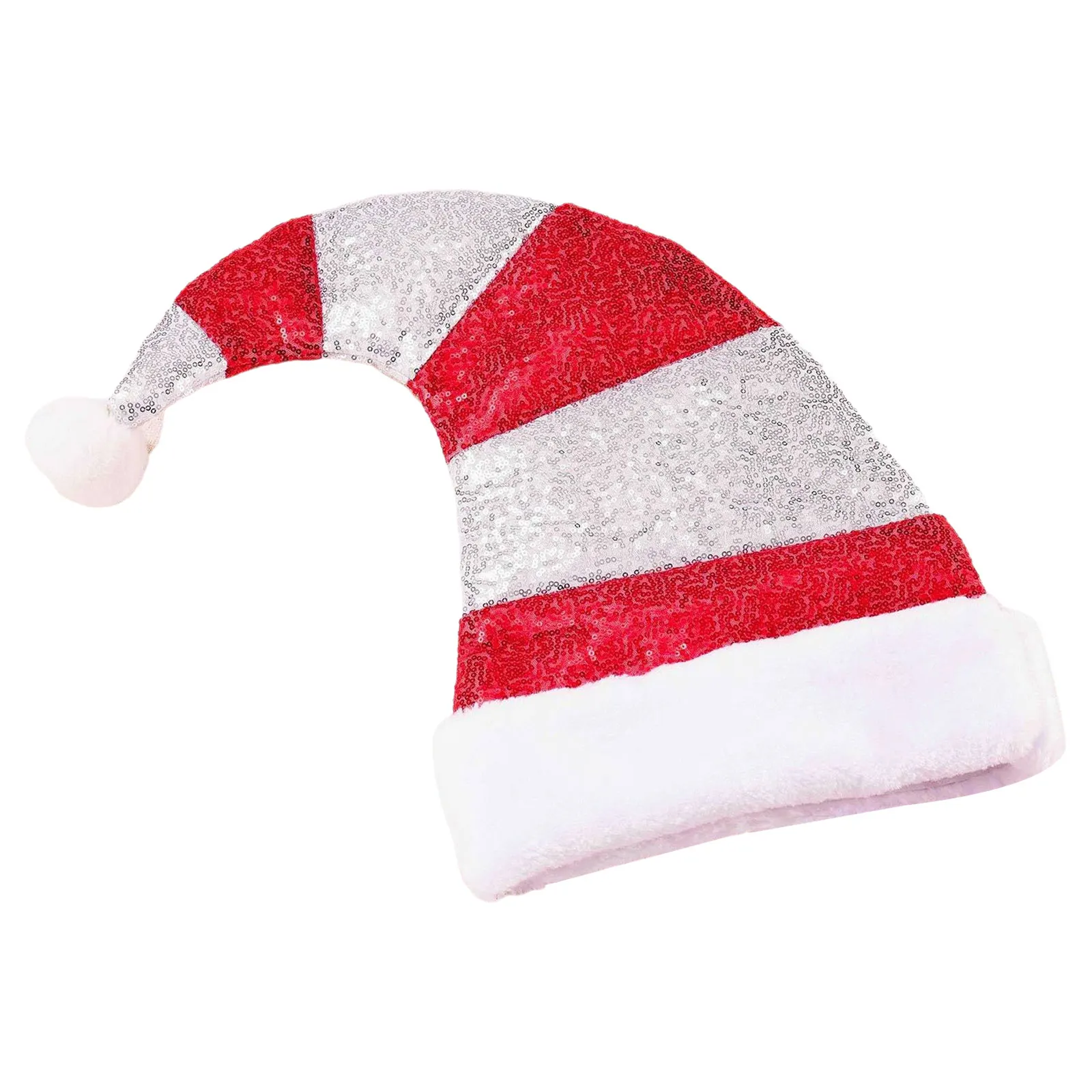 Kids Adults Unisex 1Pc Christmas Elf Hat Sparkly Sequins Stripe Santa Hats Holiday Party Costume New Year Gift Accessory