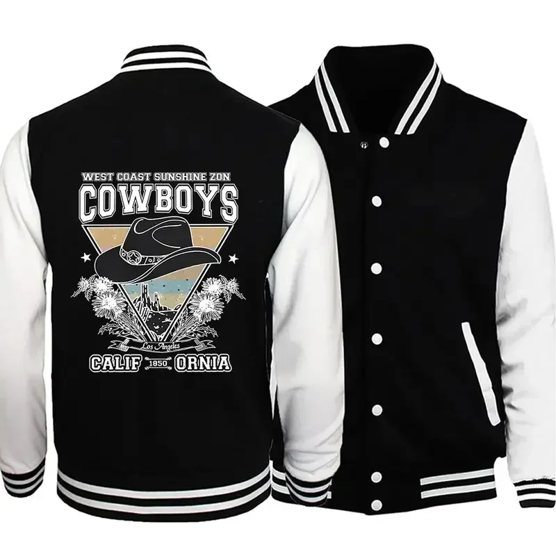 West Coast Sunshine Zon Cowboys California Print Coats Autumn Street Male Baseball Suit Warm Pocket Jacket Loose Neutral Tops